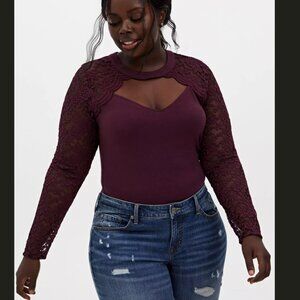 Torrid Foxy Choker Neck Lace Sleeve Top